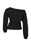 Siyah Kalın Şardonsuz Asimetrik Yaka Bele Oturan Oversize/Geniş Kesim Örme Sweatshirt TWOAW27SW00049 - 6