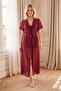 Bordo 3'lü Çeyiz Set Tül ve Dantel Detaylı Viskon Dokuma Pijama Takımı+Sabahlık THMSS26PT00182