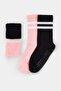 Black-Pink 4-Pair Cotton Blend Striped Jacquard Knitted Socks Thmaw27Co00033