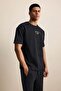 Men's Oversize Minimal Floral Embroidered T-Shirt Black - 6