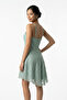 Women's Rope Strap Lined Glitter Flock Printed Short Flared Dress - 4