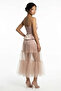 Women's Strapless Skirt Tulle Top Satin Lined Dress with Belt - 5