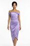 Women's Madonna Collar Draped Asymmetrical Satin Short Dress - 2