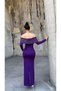 Scuba Stretchy Fabric Cowl Neck Stone-Detail Evening Dress 583243 PURPLE - 6