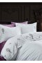 Lavender Embroidered Cotton Satin Duvet Cover Set - White