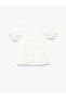 Cotton Short Sleeve Bow Detailed Gipeli Crop Poplin Boat Neck Balloon Sleeve Blouse - 5