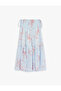 Viscose Fabric Waist-Tied Floral Striped Long Skirt - 4