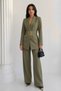 Women's Double Suit Gold K Belt I V Padded Shoulders Blazer Jacket B Wide-Leg Trousers Suit - 3