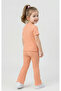 Girl's Stoned Bow Detailed Ribbed Spanish Style Pants 2-Piece Top and Bottom Set - 4