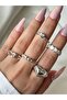 Women's Silver Color 5-Piece Heart Model Ring Set - 3