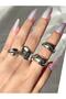 Women's Silver Color 4-Piece Design Ring Set - 3