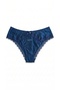3 Pieces 1 Pack Navy Blue Striped Lace Detailed Hipster Panties with Stone Detail - 3