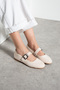 Daily Women's Beige Ballerina Shoes with Elastic Band and Buckle, Suede Stone-Embellished, Silent, Lightweight, Soft Sole Shoes 481
