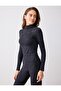 Black Slim Fit High Neck Long Sleeve Knitted Blouse - 4