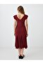 Copper V-Neck Short Sleeve Slim Fit Knitted Midi Dress - 5