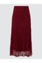 Burgundy High Waist Lace Detailed Knitted Midi Skirt - 6