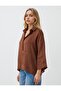 Bitter Brown 100% Linen Relaxed Fit Three Quarter Sleeve Shirt Collar Blouse - 3