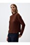 Brown Half Turtleneck Relaxed Fit Patterned Blouse