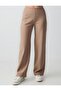 Beige Stripe Patterned Relaxed Cut High Waist Loose Wide Leg Knitted Trousers - 4