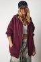 Women's Burgundy Hooded Zippered Oversize Sweatshirt UB00124 - 4