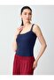 Navy Blue Square Neck Lace Detailed Slim Fit Knitted Undershirt - 3