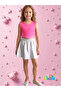 Summer Pink Devore Crop Top and Janjan Silver Shiny Skirt Girls' Two-Piece Set - 4