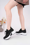 Women's Black Hidden Heel Stone Comfortable High Sole Knitwear Sneaker Shoes - 2