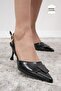 Josephine Genuine Patent Leather Black Color Open Back Women's Heeled Shoes - 3