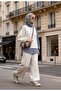 Striped Shirt Detailed Tunic Double Suit |   Ecru with Pockets, Wide Legs and Tunic - 3
