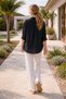 Women's Oversize Black Linen Shirt Single Pocket New Season Summer Shirt with Pocket Detail - 2
