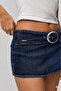 Navy Blue Belt Detailed Denim Mini Shorts Skirt - 4