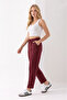 Women's Burgundy Modal Fabric Balloon Model Ribbed Front Comfortable Fit Trousers - 4