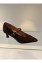 Pointed Toe Single Strap Suede Women's Heeled Shoes - 2
