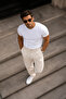 Xcedy Premium Men's High Waist Pleated Baggy Pants Comfortable Wide Cut Draped C358 Beige - 4