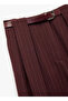 Flat Wide-Leg Fabric Trousers with Belt and Pleated Detail - 5