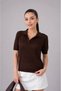 Women's Polo Neck Lace-Like Knit Knitted Detail Knitwear Sweater 12145