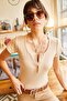 Women's Beige Snap-On Camisole T-shirt BLZ-19000171 - 4