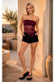 Women's Burgundy Strapless Slit Cross Lace Blouse Be397