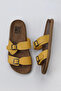 Yellow Leather Men's Flat Slippers 01Mu4725