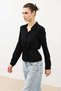 Black Women's Shirt with Waist Tie - 6