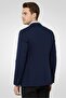 Men Slim Fit Plain Semi-Formal Blazer, Navy Blue - 3