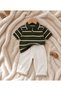 Striped Polo Collar Boys' Summer Set Khaki Holiday Outfit - 4