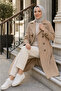 Women's Mink Double-Breasted Hijab Trench Coat with Belt, Water-Repellent Long Overcoat - 2