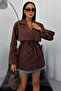 Women's Seasonal Linen Trench Coat - Buttoned Belted Double-Breasted Collar Short Trench Coat - 7