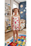 Girl's 100% Cotton Fabric Ecru Rabbit Patterned Thin Strap Athlete Boxer Set