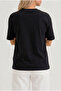 Kadın Siyah Oversize Basic Tişört %100 Pamuk - 3