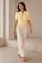 Women's Yellow Polo Collar Buttoned Short Sleeve Viscose Cotton Knitwear Blouse - 4