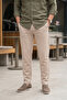 Men's Cream Relaxed Fit Stretch Fabric Sports Pants Drawstring Waist Straight Leg