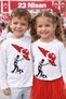 Ataturk Silhouette and Moon Star Patterned Long Sleeve White Children's T-Shirt - 23 April School Show 3-14 Years Old - 2