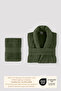 Striped Bathrobe Set 100% Cotton Certified 2 Pieces, Shalyaka Bathrobe and Head Towel Set Dark Green - 2